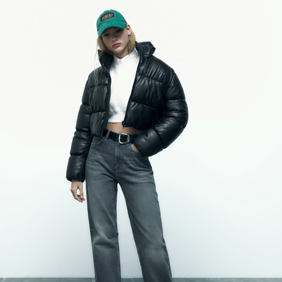 Amazing Zara Black FAUX LEATHER PUFFER JACKET. Size M - Picture 2 of 8